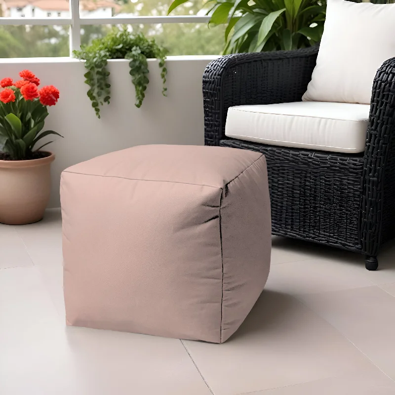 Canvas Cube Outdoor Pouf Ottoman - Pale Pink