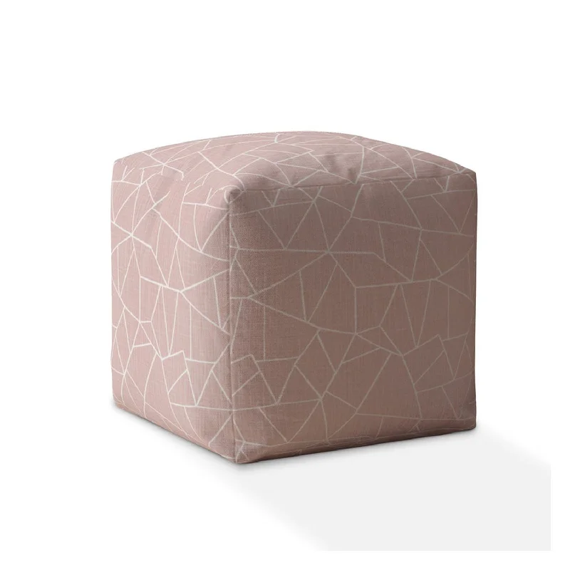 Canvas Geometric Pouf Cover - Pink