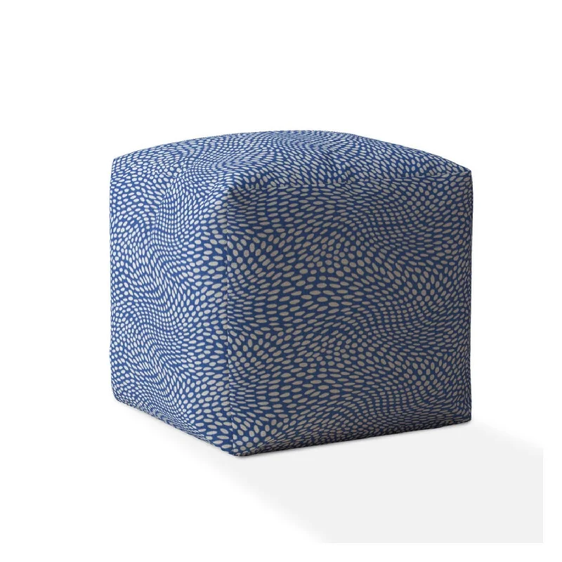 Canvas Polka Dots Pouf Cover - Blue / White