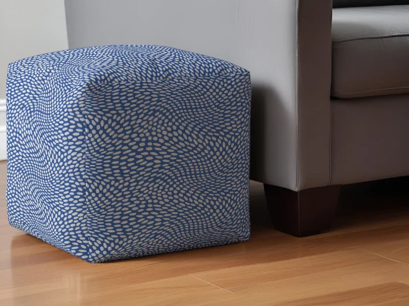 Canvas Polka Dots Pouf Ottoman - Blue / White