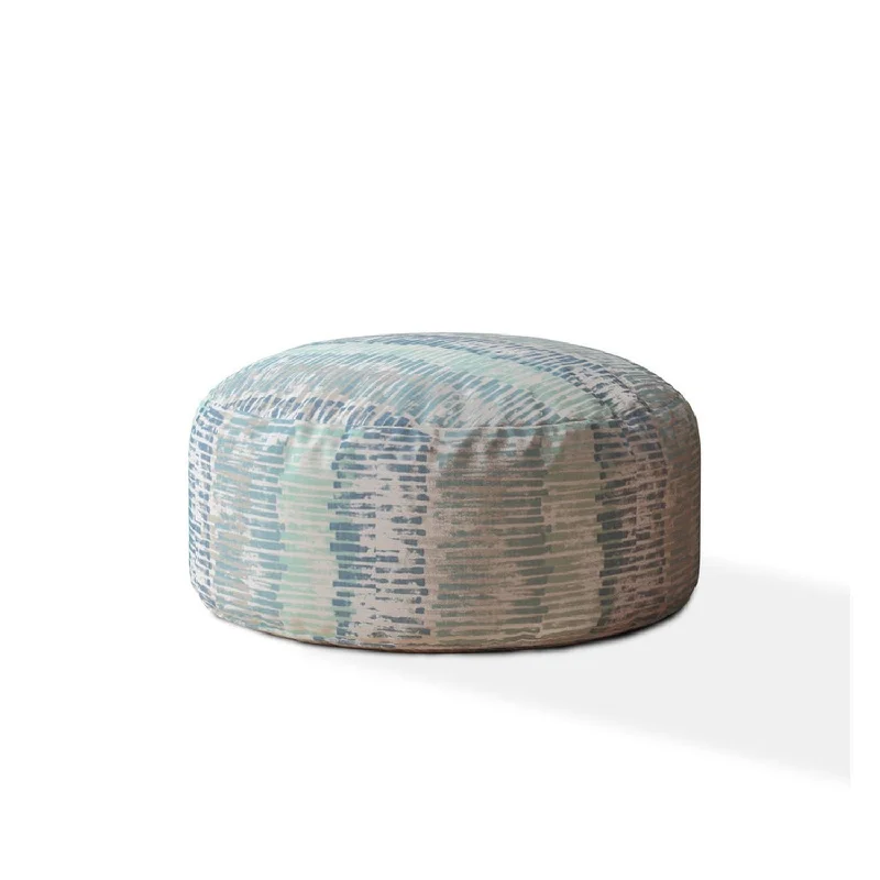 Canvas Round Abstract Pouf Cover - Blue / Gray