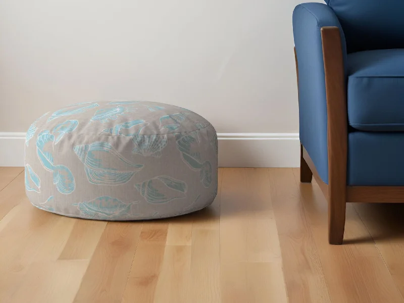 Canvas Round Animal Print Pouf Ottoman - Blue