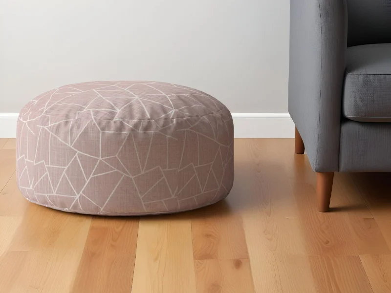 Canvas Round Geometric Pouf Ottoman - Pink