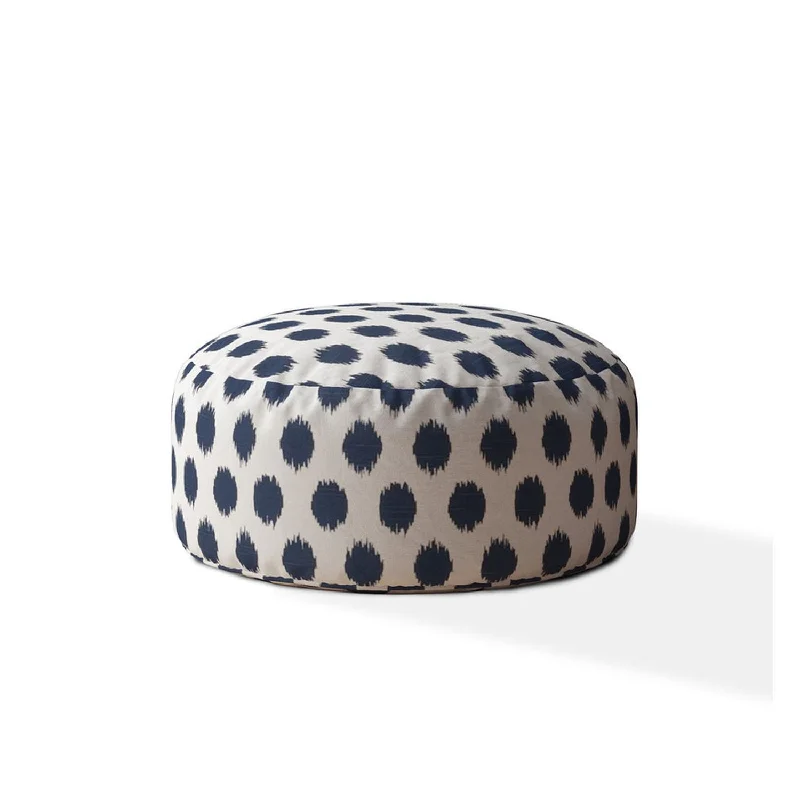 Canvas, Round Polka Dots Pouf Cover - Blue / White