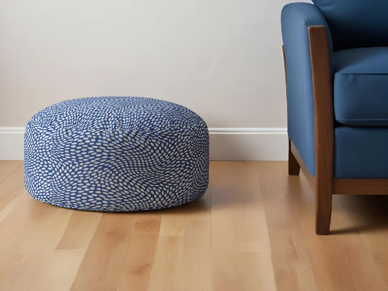 Canvas Round Polka Dots Pouf Ottoman - Blue / White