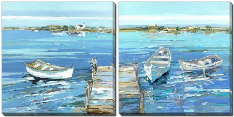 Fishing Dock Wall Art - Blue/Green - 16 X 16 - Set of 2