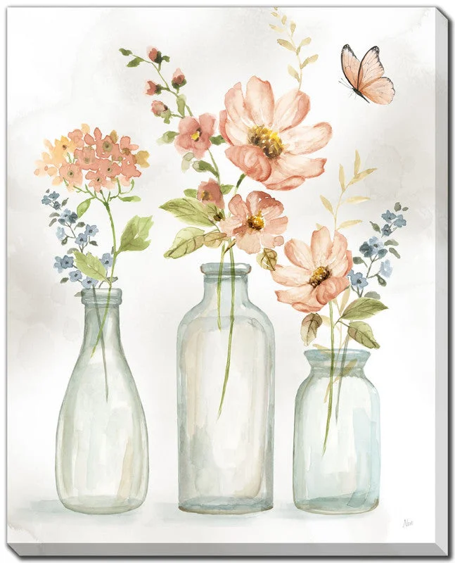 Petals in Bottles II Wall Art - White/Green/Pink - 16 X 20