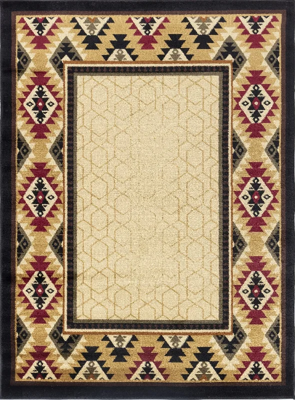 Tribes - 5'3" X 7'3" Polypropylene, Southwest Area Rug - Cream